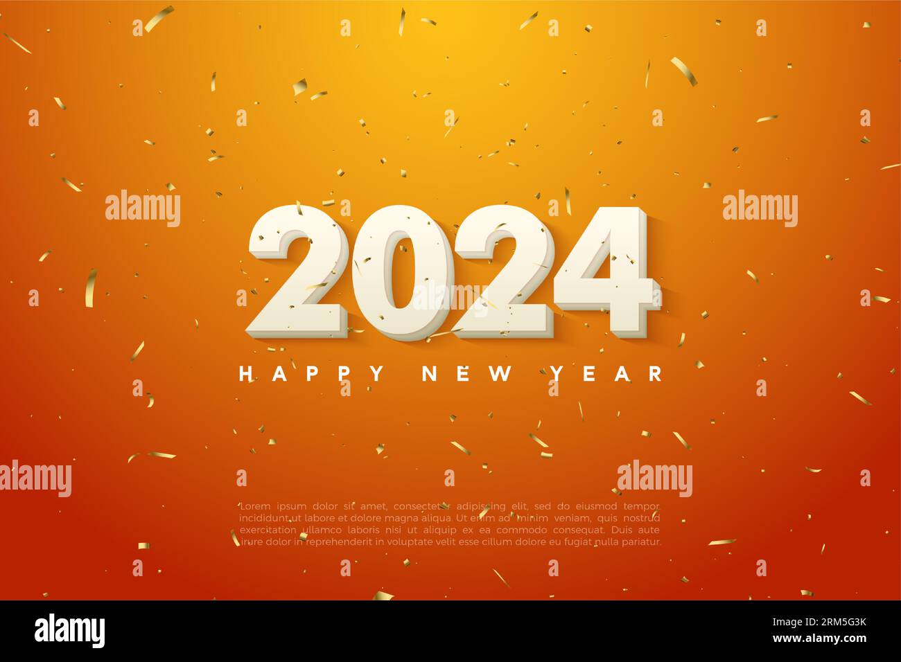 happy new year 2024 with celebration orange and gold foil background