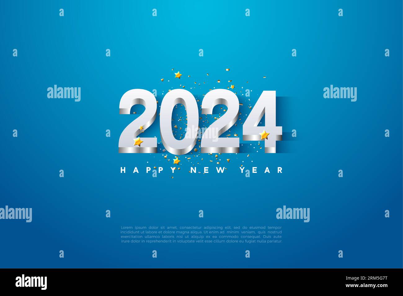 Happy New Year 2024 With Real 3d Numbers On White. Design Premium 