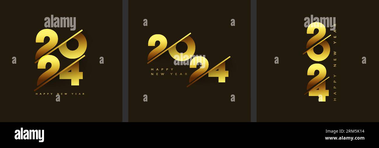 Happy new year 2024 design with shiny gold numerals exposed to light. Premium vector background for banners, posters, calendars and more. Stock Vector