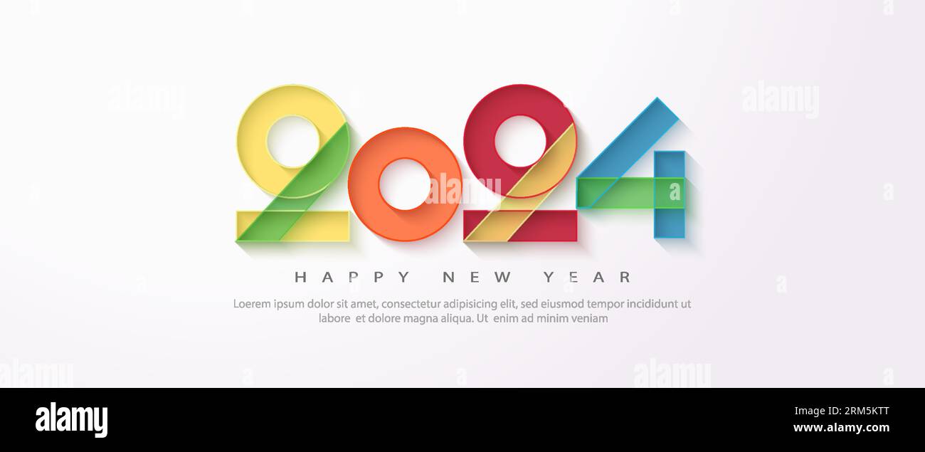Colorful design happy new year 2024 number. With a clean white