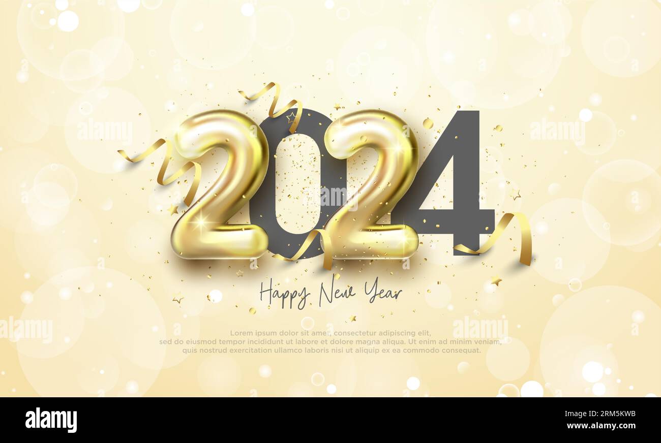 Unique happy new year 2024 design. With gold numbers, unique and modern ...