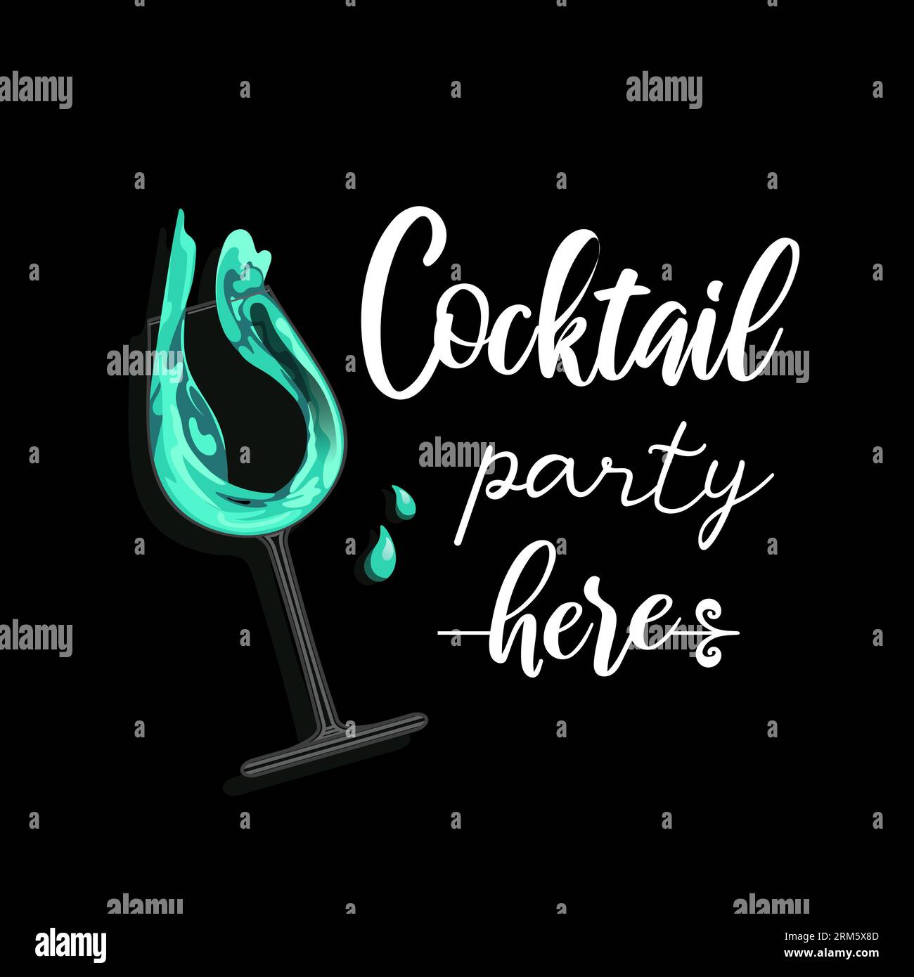 Cocktail party here. Glowing green drink in a glass. Realistic style