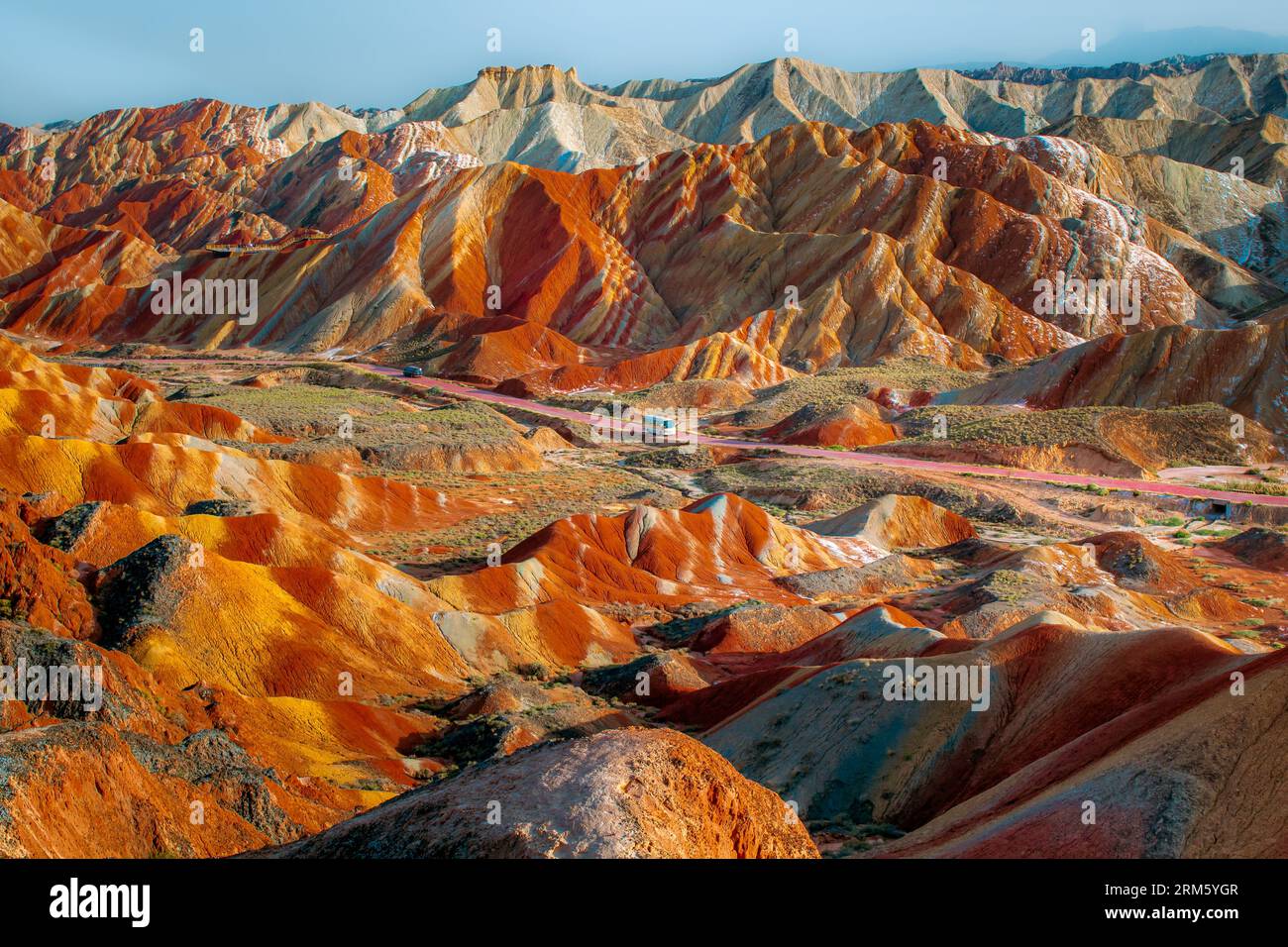 Aerial view of Colorful mountains of the Zhangye Danxia Geopark, China ...