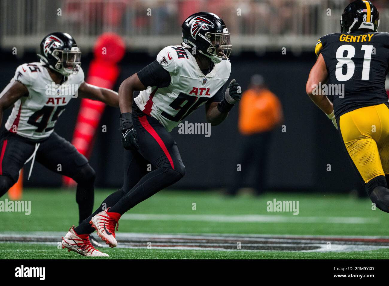 Atlanta Falcons defensive end Zach Harrison (96) works against