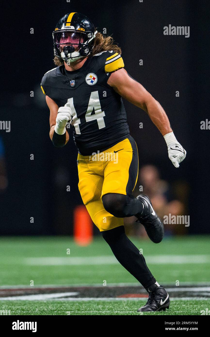 Pittsburgh Steelers linebacker Tanner Muse (44) works during the second  half of an NFL preseason football game against the Atlanta Falcons,  Thursday, Aug. 24, 2023, in Atlanta. The Pittsburgh Steelers won 24-0. (