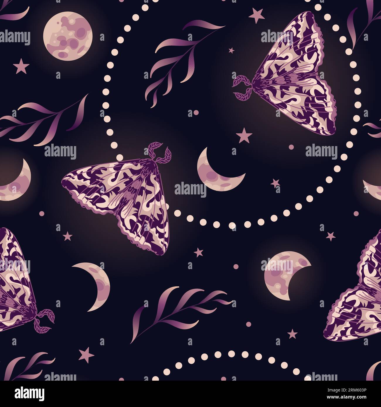 Elegant seamless pattern in boho style with herbs and butterflies ...