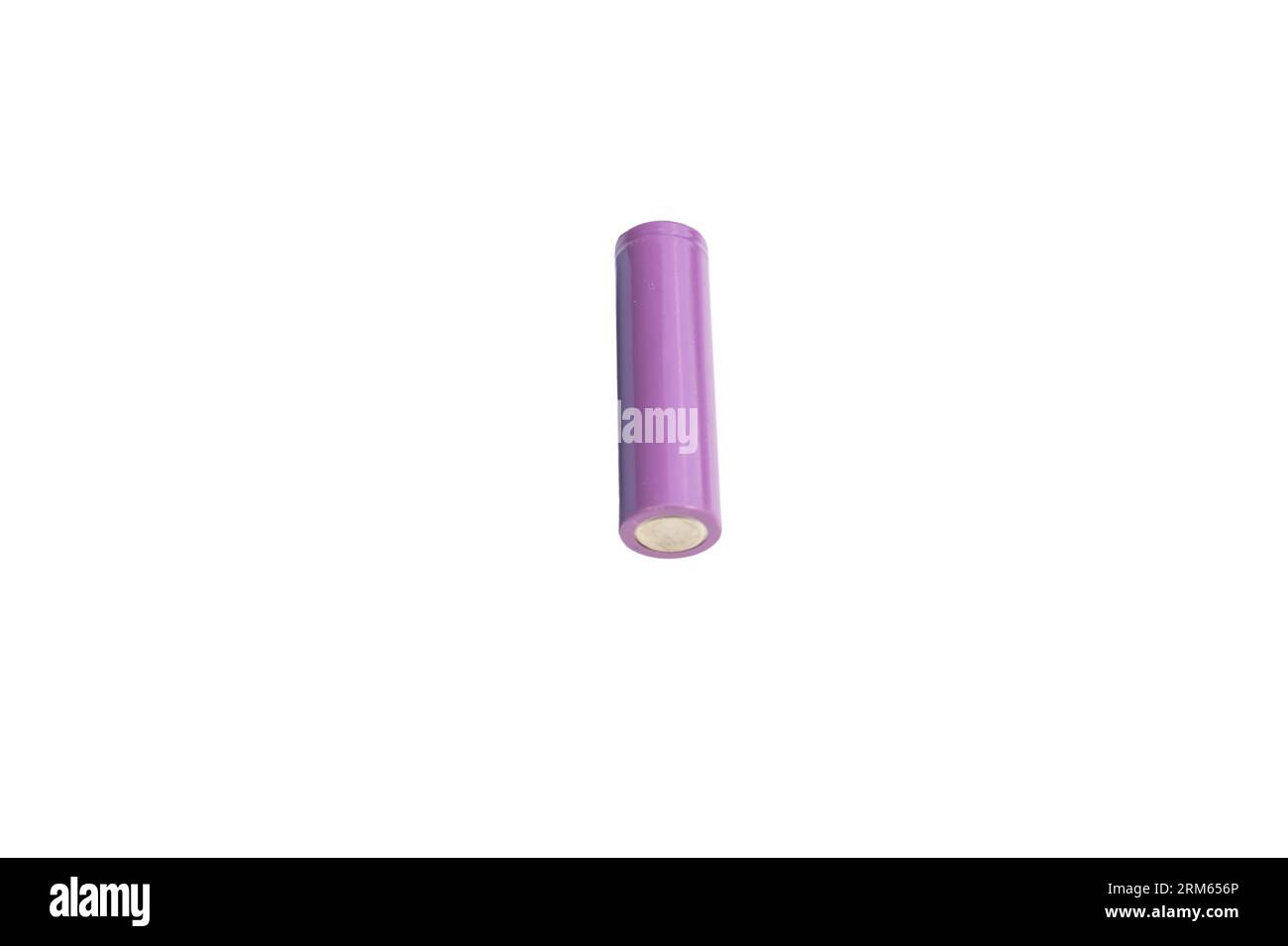 Purple cylindrical li-ion rechargeable battery cell for electrical devices on white background Stock Photo