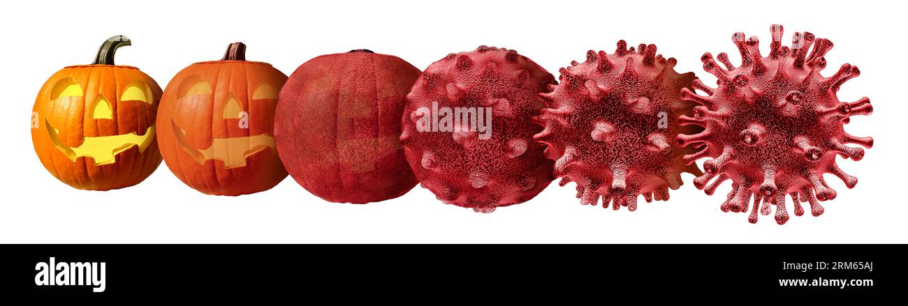 Autumn Virus Outbreak and fall seasonal flu viruses or new covid-19 variant evolving during the Halloween period as a health care symbol for disease Stock Photo