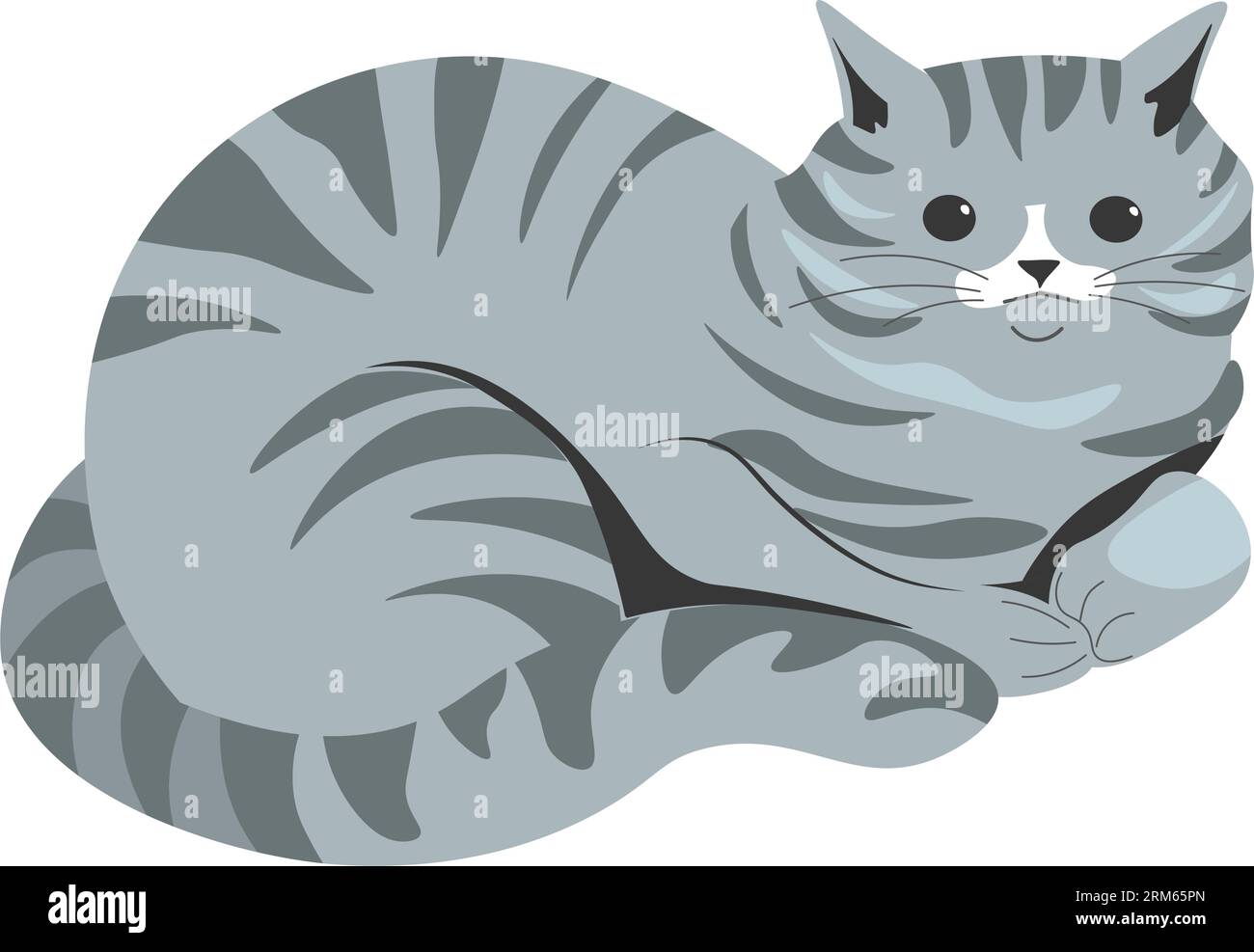 Grey kitten, cat character sitting or napping Stock Vector