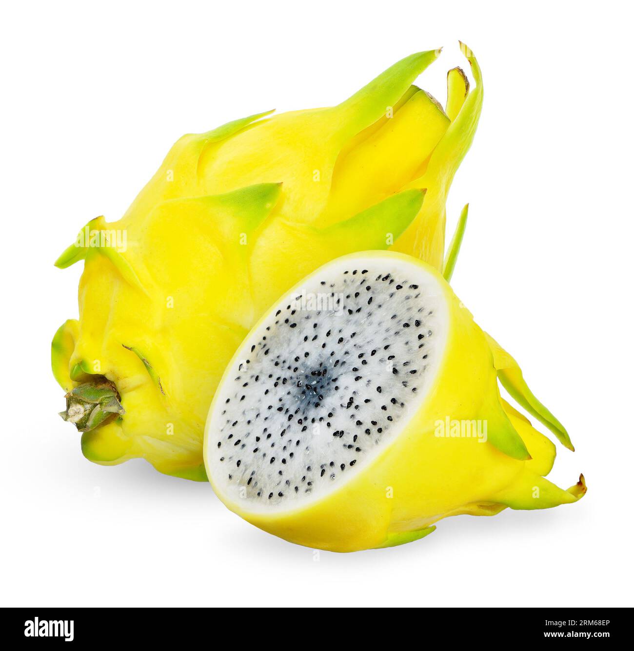 Yellow dragon fruit isolated on white background. dragon fruit clipping path. Stock Photo