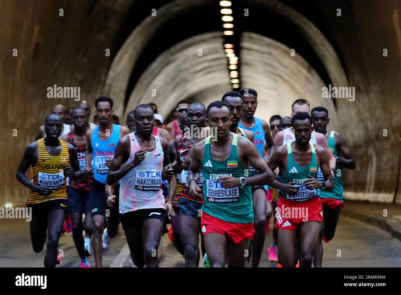 Ethiopia's Leul Gebresilase, Milkesa Mengesha, right, and Rwanda's John