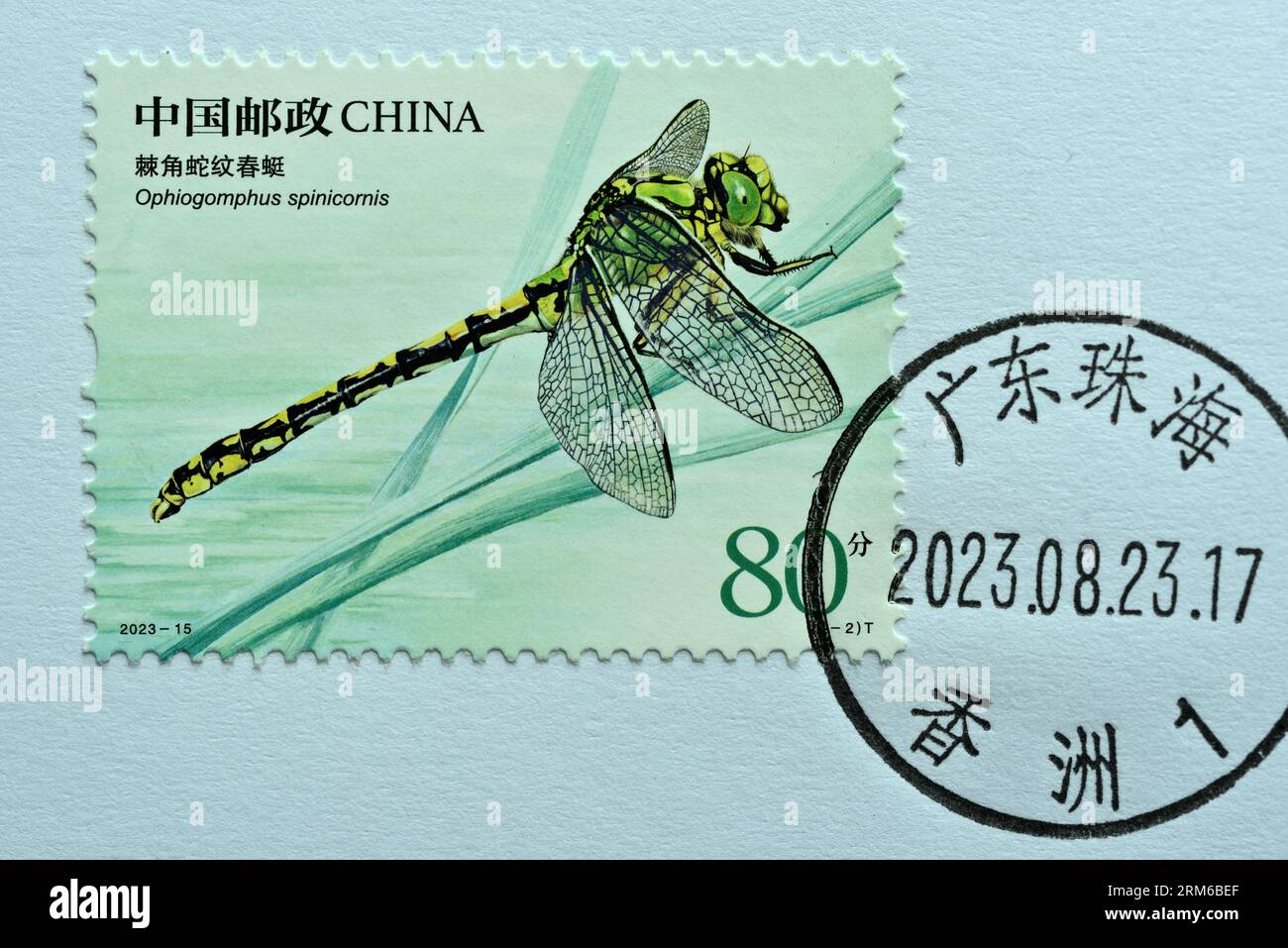 CHINA - CIRCA 2023: A stamps printed in China shows 2023-15 insect Ophiogomphus spinicornis,  circa 2023. Stock Photo