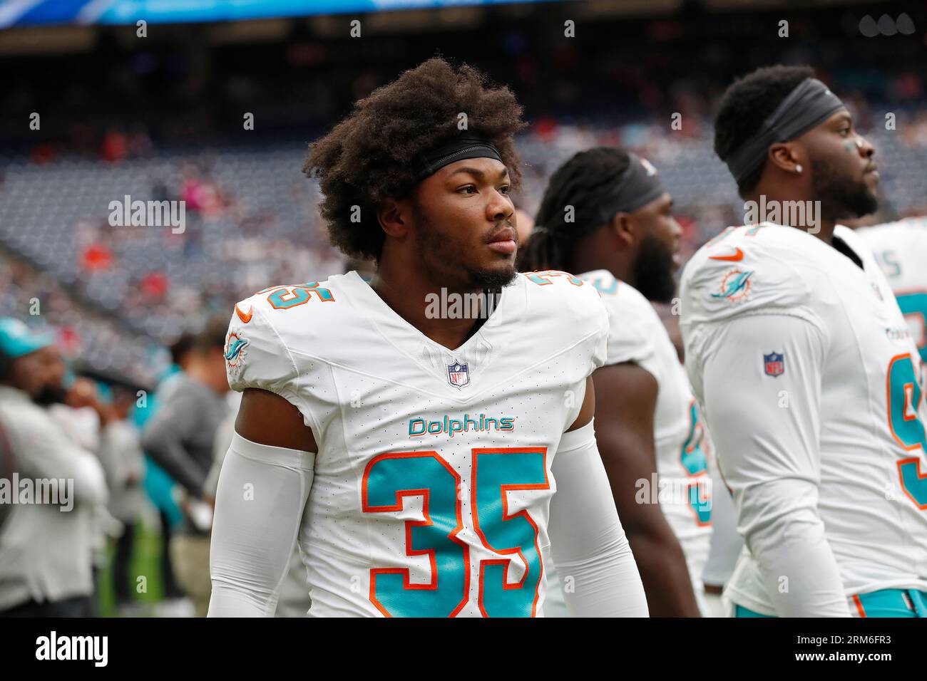 Miami Dolphins safety Myles Dorn (35) warms up before an NFL preseason  football game against the Houston Texans, Saturday, Aug. 19, 2023, in  Houston. (AP Photo/Tyler Kaufman Stock Photo - Alamy