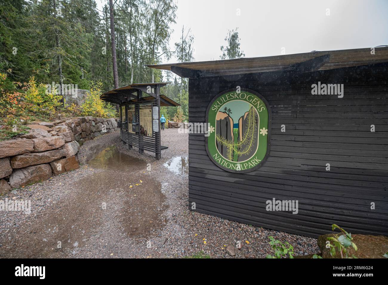 Enter Sign Skuleskogen National Park in Sweden in northern Europe Hoga Kusten. Stock Photo