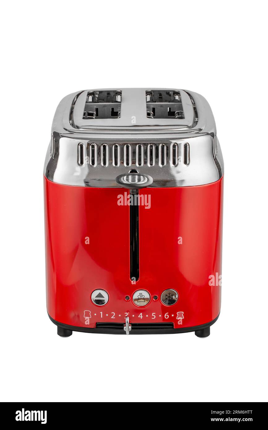 Modern red toaster, isolated on white background. File contains