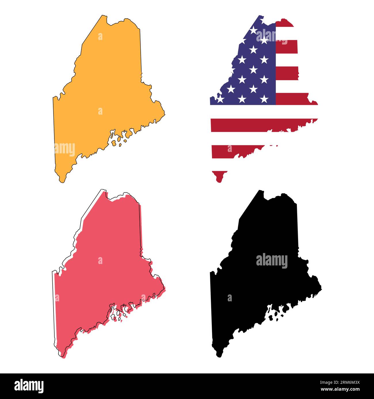 Set of Maine map united states - Set Of Maine Map United States Of America Flat Concept Icon Vector Illustration 2RM6M3X 