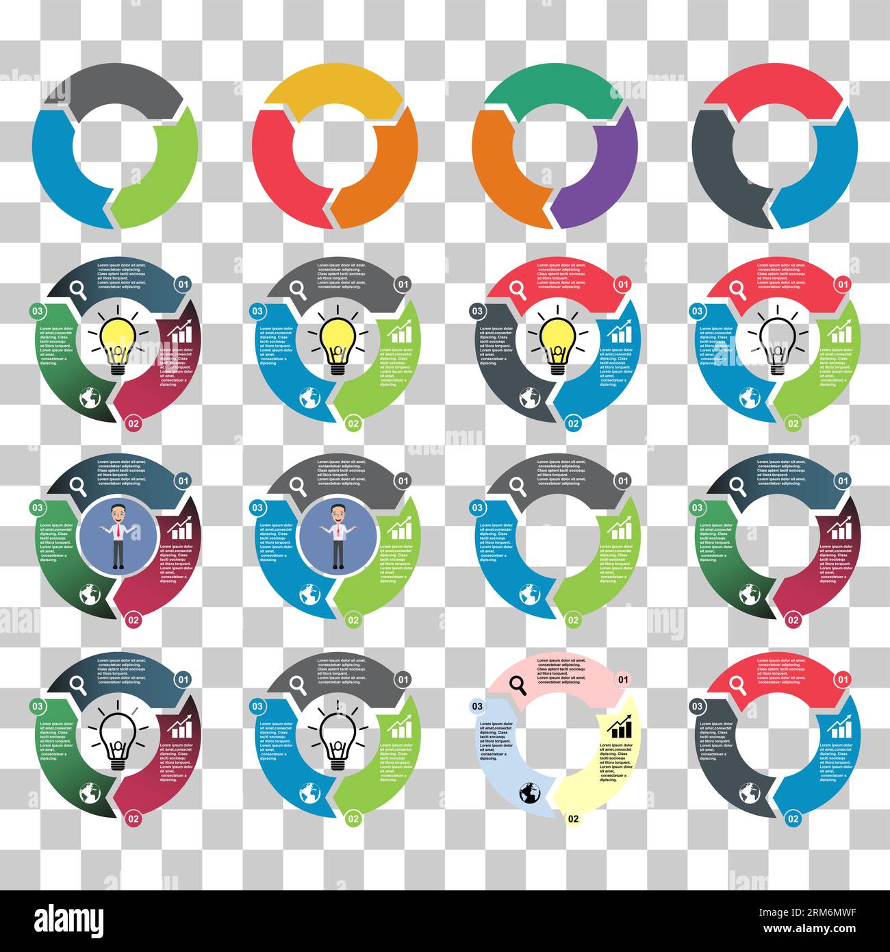 Set of Chart infographic business template icon, pie circle diagram ...