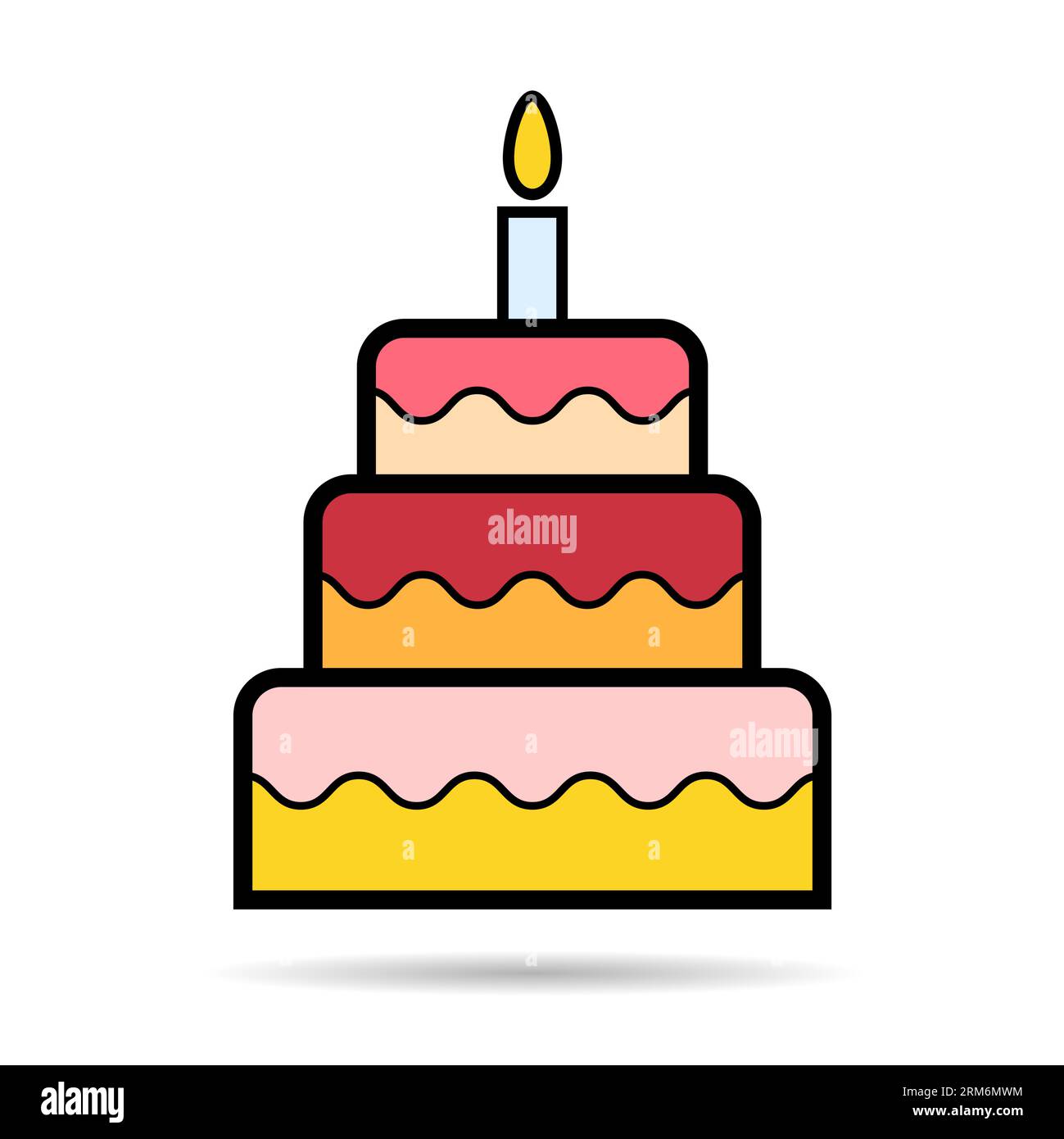 Sweet cake icon shadow, bakery dessert food symbol, happy birthday day ...