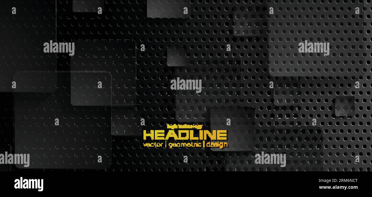 Black tech perforated abstract background with squares. Vector illustration Stock Vector