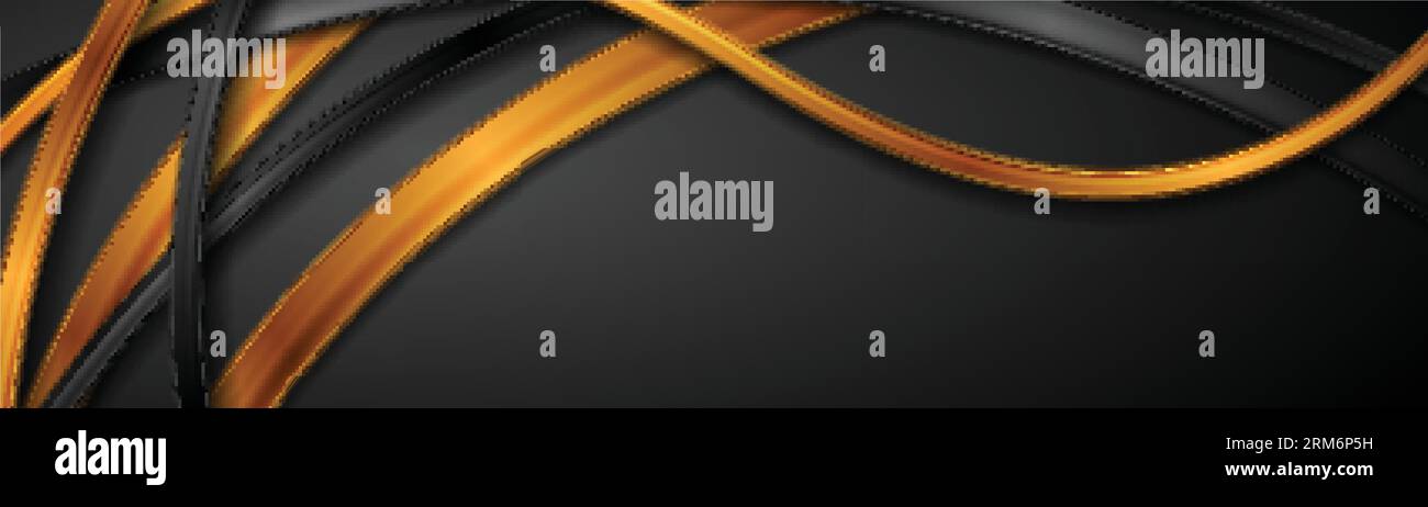 Black and golden glossy waves abstract banner design. Vector background ...