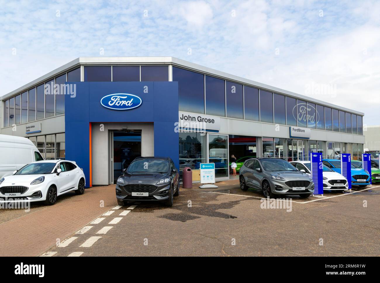 John Grose Ford car dealership, Ransomes industrial estate, Ipswich, Suffolk, England, UK Stock Photo
