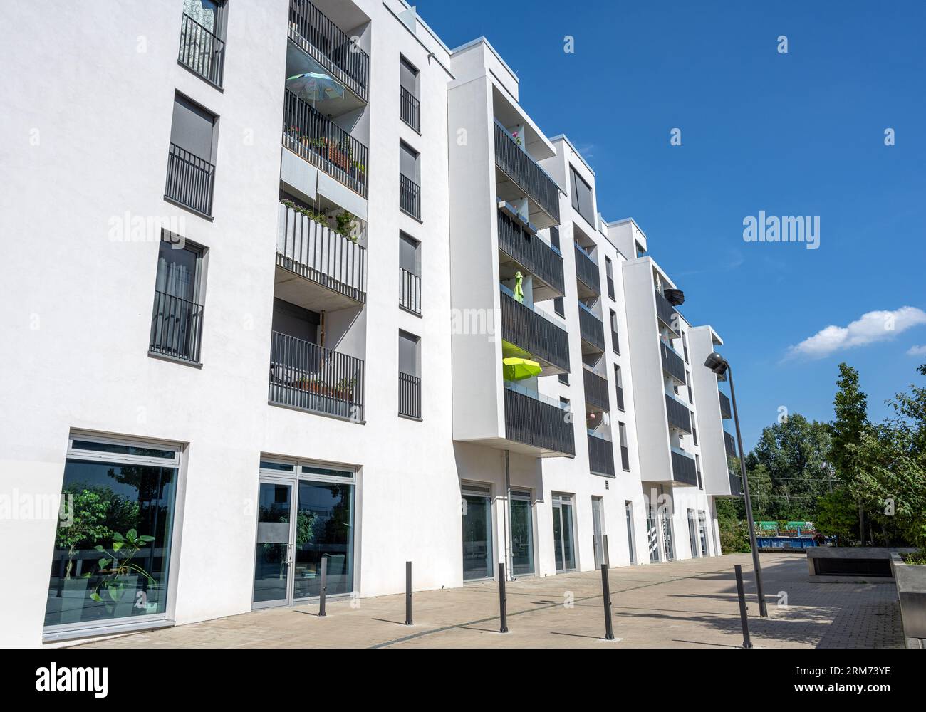 Modern white apartment building seen in Berlin, Germany Stock Photo