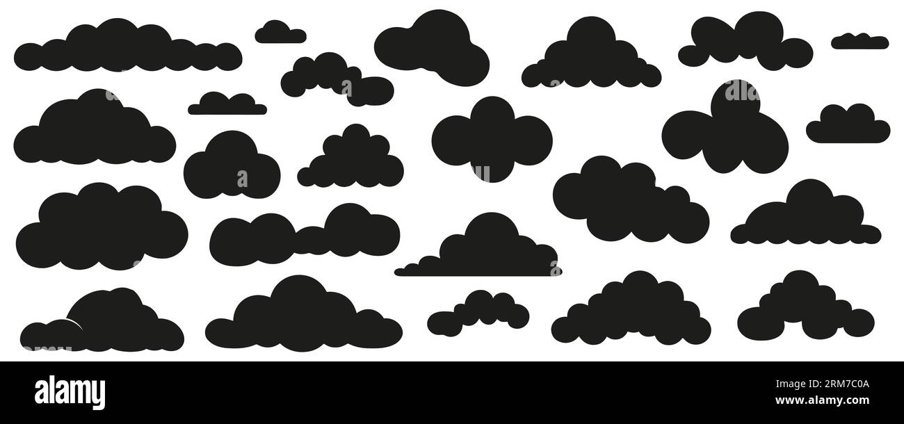A set of black clouds on a white background. Vector illustration ...