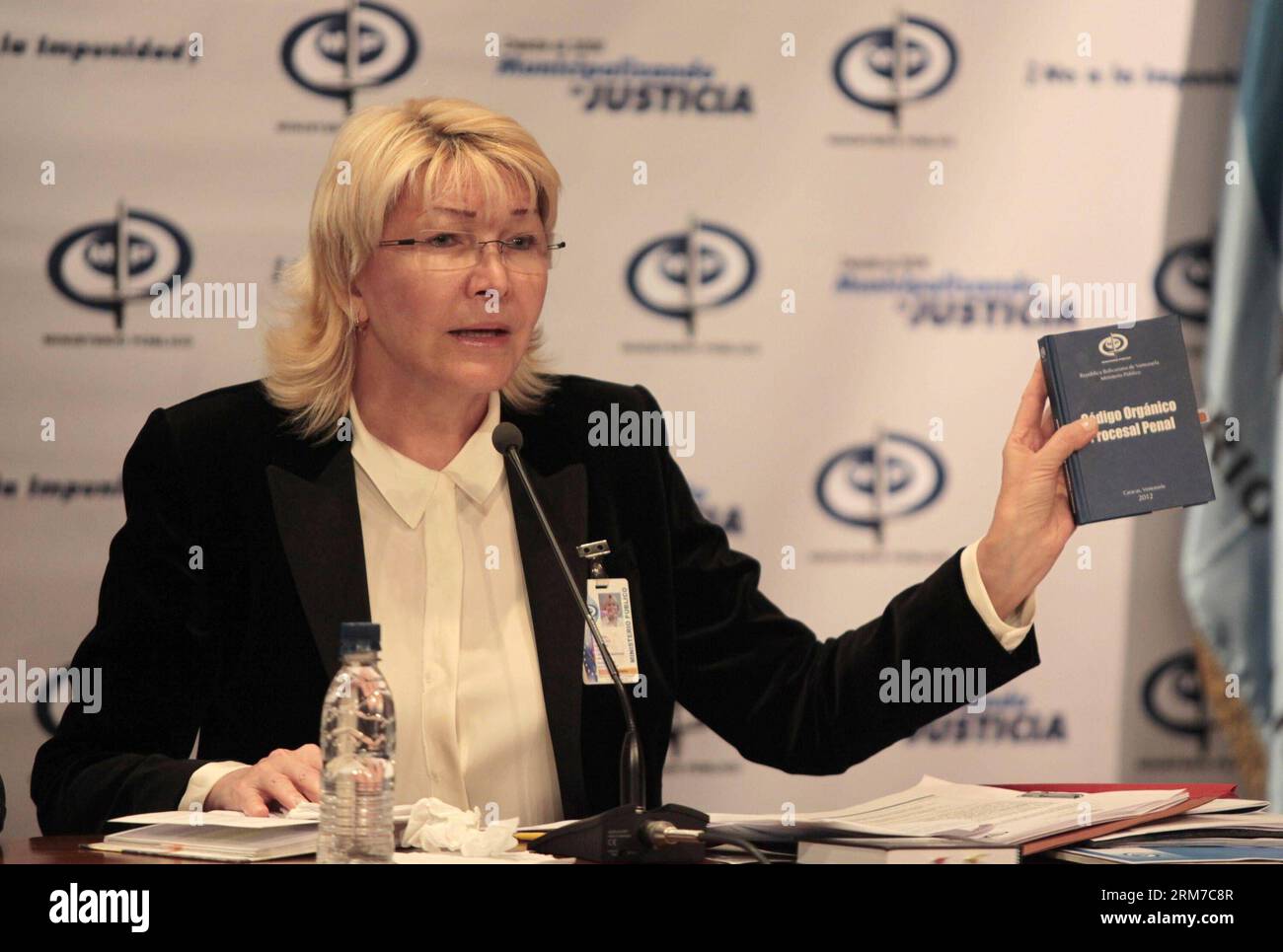 CARACAS, Feb. 24, 2014 - Venezuela s Attorney General Luisa Ortega Diaz addresses a press conference at the Auditorium of the Public Ministry in Caracas, Venezuela, on Feb. 24, 2014. Luisa Ortega Diaz confirmed on Monday that 13 people have died due to the violence during protests starting on Feb. 12. (Xinhua/Alex Guzman/AVN) (fnc) (sp) VENEZUELA-CARACAS-POLITICS-ORTEGA PUBLICATIONxNOTxINxCHN   Caracas Feb 24 2014 Venezuela S Attorney General Luisa Ortega Diaz addresses a Press Conference AT The Auditorium of The Public Ministry in Caracas Venezuela ON Feb 24 2014 Luisa Ortega Diaz confirmed O Stock Photo