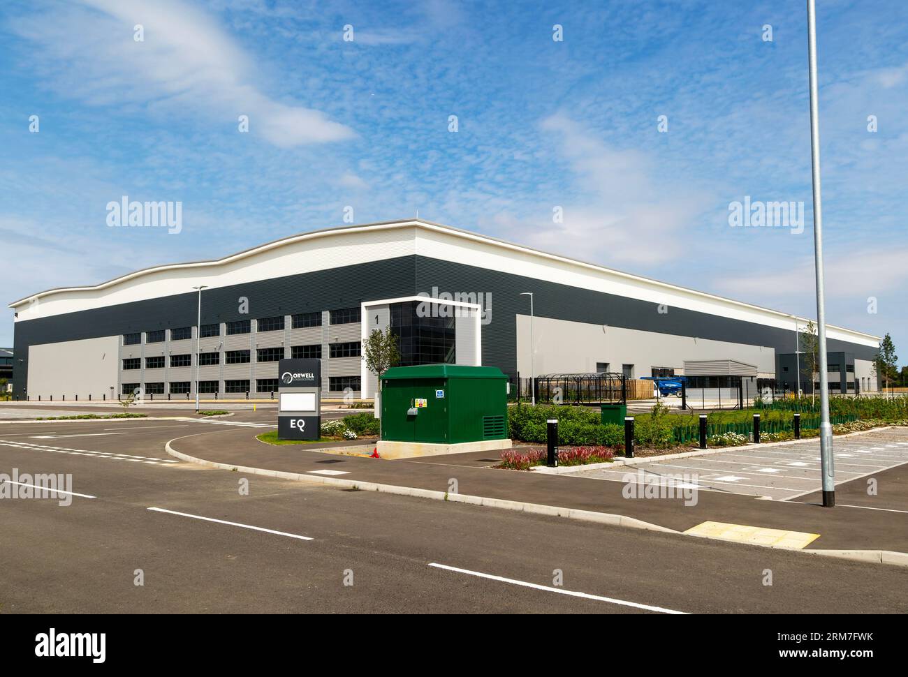New EQ warehousing and distribution centre building, Orwell Logistics Park, Ipswich, Suffolk, England, UK Stock Photo