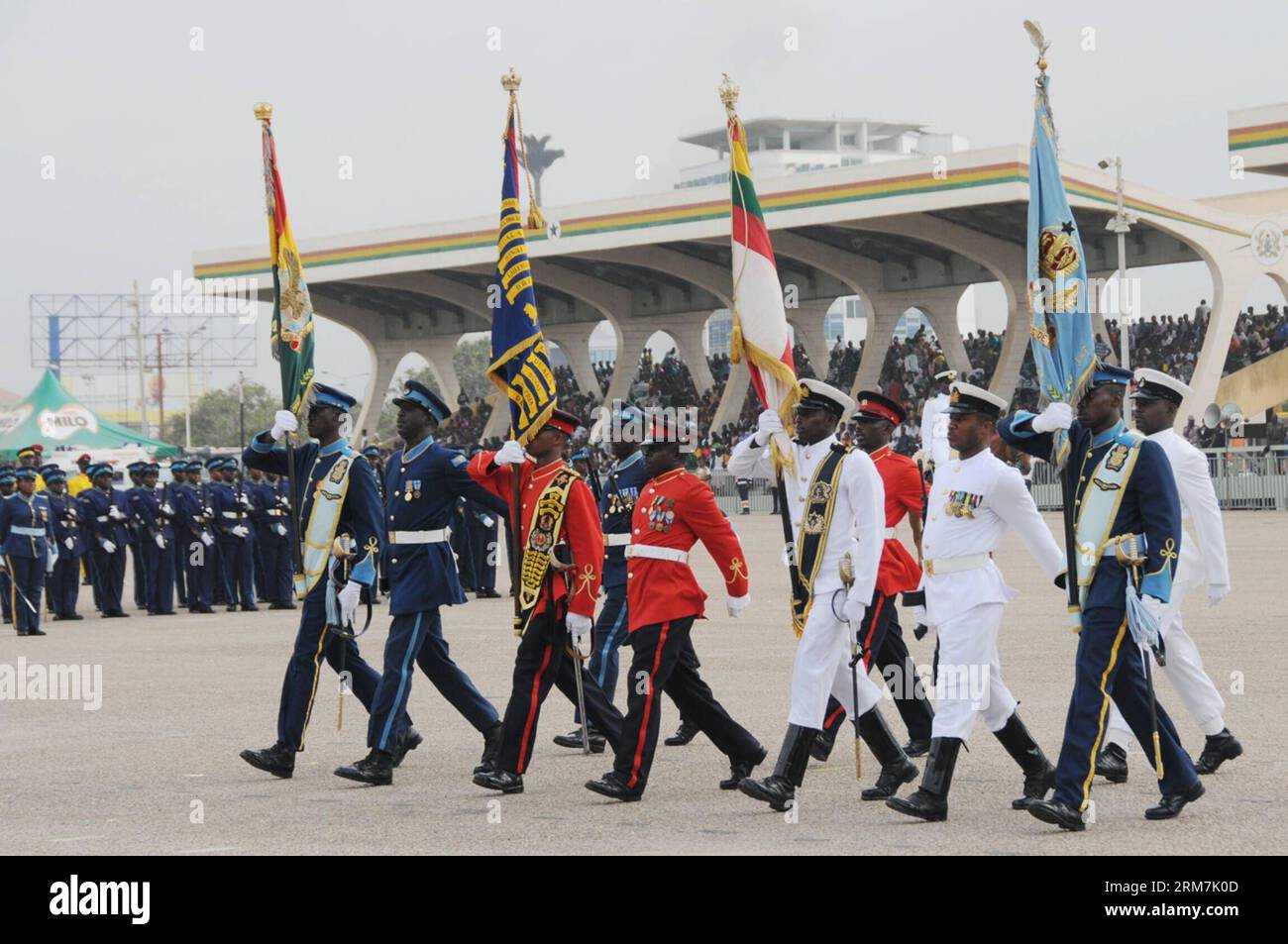 (140306) -- ACCRA, Mar. 6, 2014 (Xinhua) -- A guard of honor of Ghana Armed Forces parade at the Independence Square in Accra, Ghana, on March 6, 2014. Heavy rains that lasted over an hour interrupted the 57th Independence Day celebration of Ghana here on Thursday. (Xinhua/Lin Xiaowei) GHANA-INDEPENDENCE DAY-HEAVY RAIN PUBLICATIONxNOTxINxCHN   Accra Mar 6 2014 XINHUA a Guard of HONOR of Ghana Armed Forces Parade AT The Independence Square in Accra Ghana ON March 6 2014 Heavy Rains Thatcher lasted Over to hour interrupted The 57th Independence Day Celebration of Ghana Here ON Thursday XINHUA Li Stock Photo