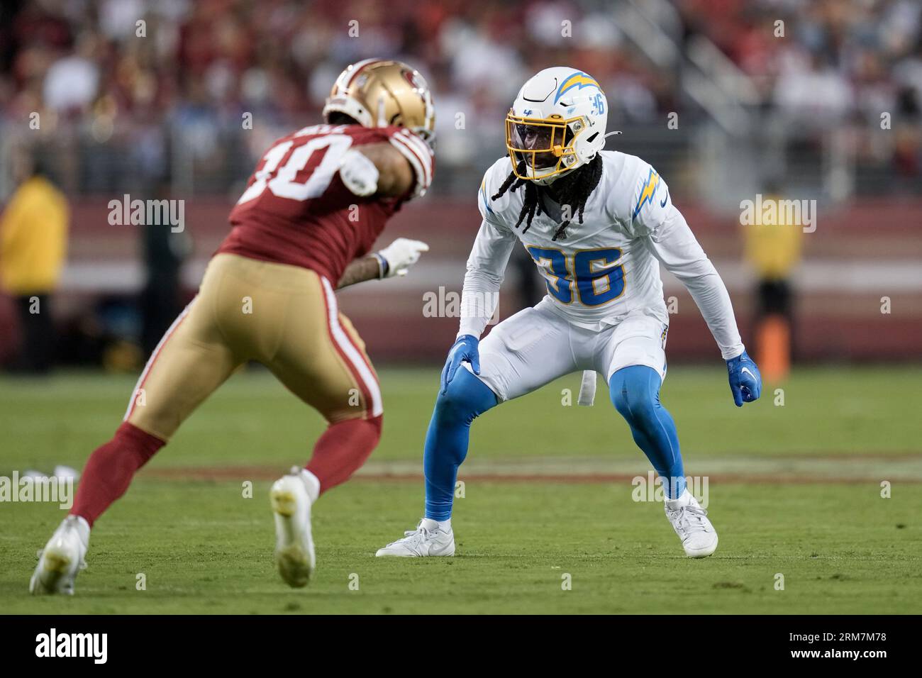 Los Angeles Chargers cornerback Ja'Sir Taylor plays against the San  Francisco 49ers during the first half of an NFL preseason football game  Friday, Aug. 25, 2023, in Santa Clara, Calif. (AP Photo/Godofredo