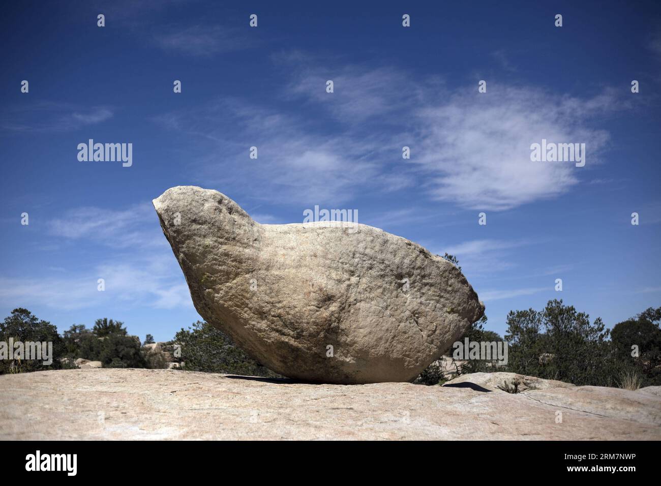 (140311) -- BAJA CALIFORNIA, (Xinhua) -- Image taken on March 9, 2014 shows rock formations at the archaelogical site of El Vallecito near La Rumorosa town Baja California, northwest of Mexico. According to the National Institute of Antropology and History (INAH, its acronym in Spanish), El Vallecito was occupied by members of the Yuman linguistic family, which originally lived in the northwest area of the state of Baja California and southern California. At the site there are rock paintings of simple lines traced with mineral dyes in white, red, black and yellow. (Xinhua/Guillermo Arias) MEXI Stock Photo