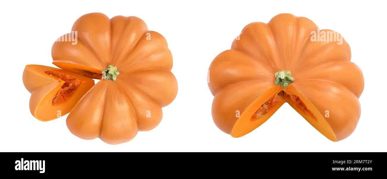 Fresh orange pumpkin isolated on white background with full depth of ...
