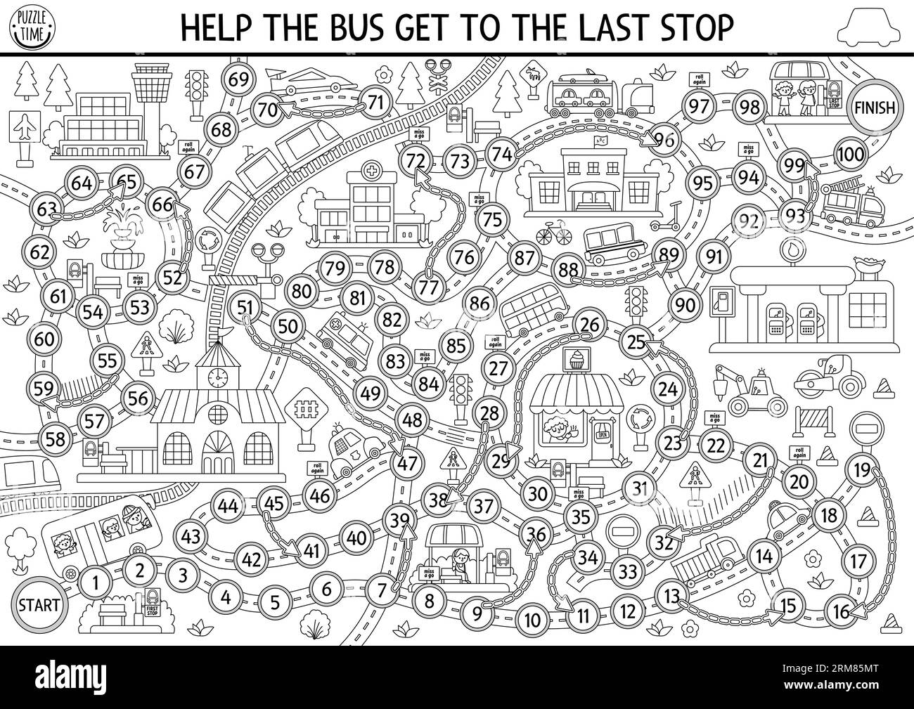 City transport black and white - City Transport Black And White Dice Board Game For Children Transportation Boardgame Coloring Page With Train Cars Urban Printable Activity Works 2RM85MT 