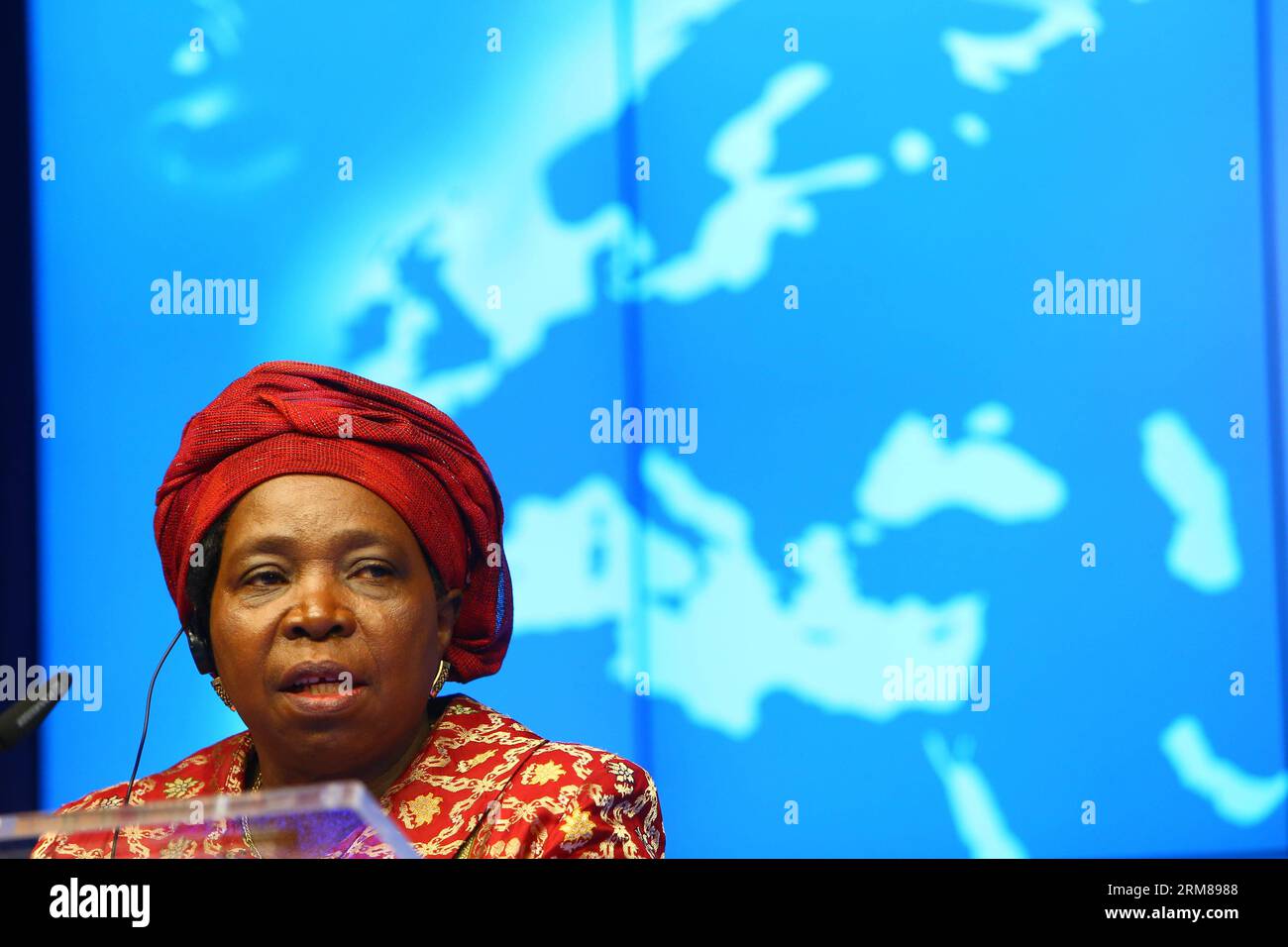 (140403) -- BRUSSELS, April 3, 2014 (Xinhua) -- Chairperson of African Union Commission Nkosazana Clarice Dlamini Zuma attends a press conference in EU headquarters, Brussels, Belgium, on April 3, 2014. The two-day-long 4th EU-Africa summit concluded here on Wednesday. (Xinhua/Gong Bing) (zjl) BELGIUM-BRUSSELS-EU-AFRICA-SUMMIT-CONCLUSION PUBLICATIONxNOTxINxCHN   Brussels April 3 2014 XINHUA Chair person of African Union Commission Nkosazana Clarice Dlamini Zuma Attends a Press Conference in EU Headquarters Brussels Belgium ON April 3 2014 The Two Day Long 4th EU Africa Summit Concluded Here ON Stock Photo