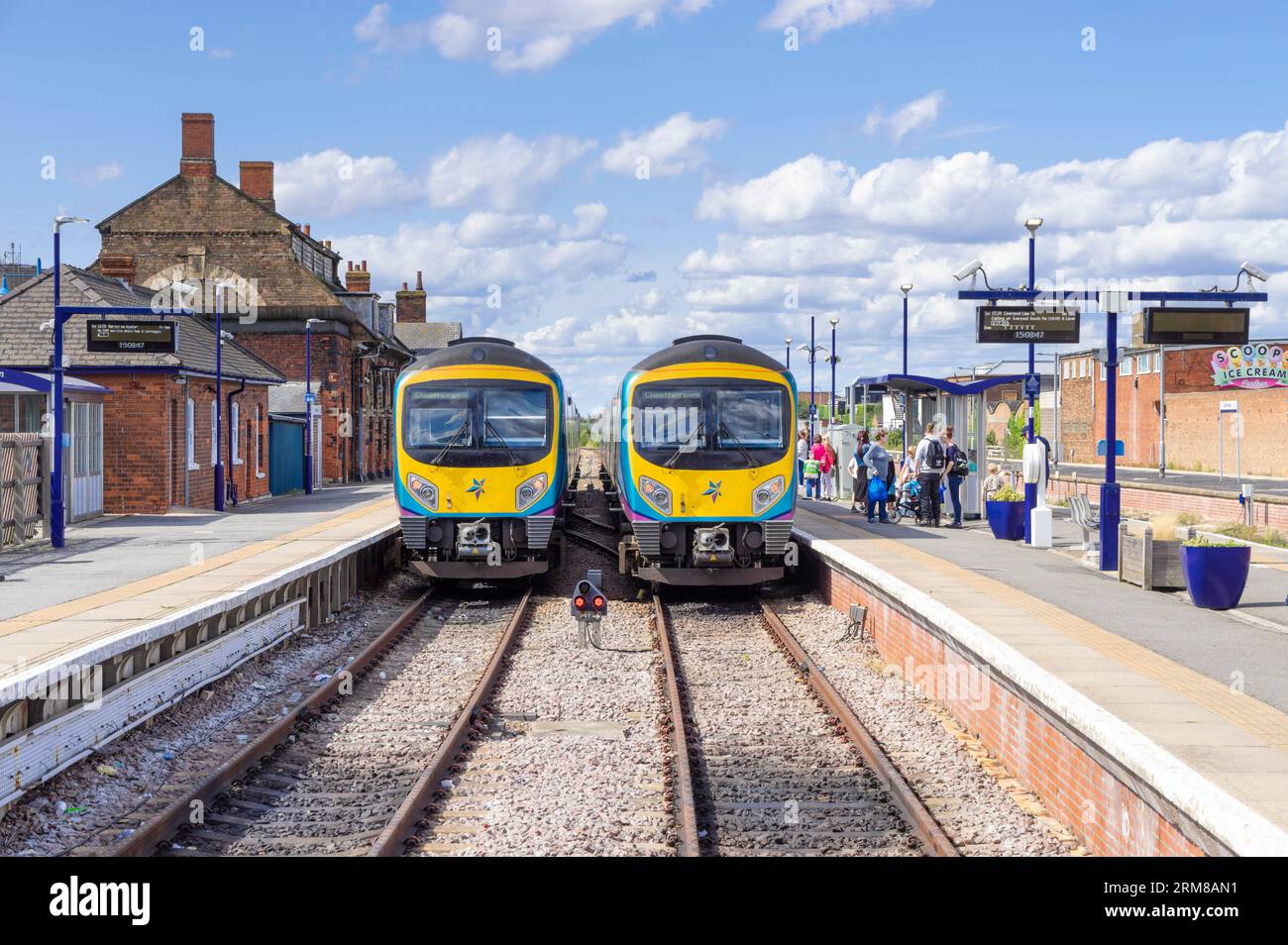 Cleethorpes train station with two trains waiting to depart Cleethorpes Lincolnshire England UK GB Europe Stock Photo