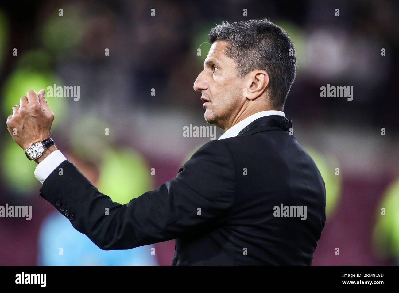 Edinburgh, Scotland, UK. 24th Aug, 2023. PAOK's coach Razvan Lucescu during a game betweem Hearts and PAOK. Playoff round match of the Conference League between Heart of Midlothian and PAOK FC. The game ended 1-2. (Credit Image: © Giannis Papanikos/ZUMA Press Wire) EDITORIAL USAGE ONLY! Not for Commercial USAGE! Stock Photo