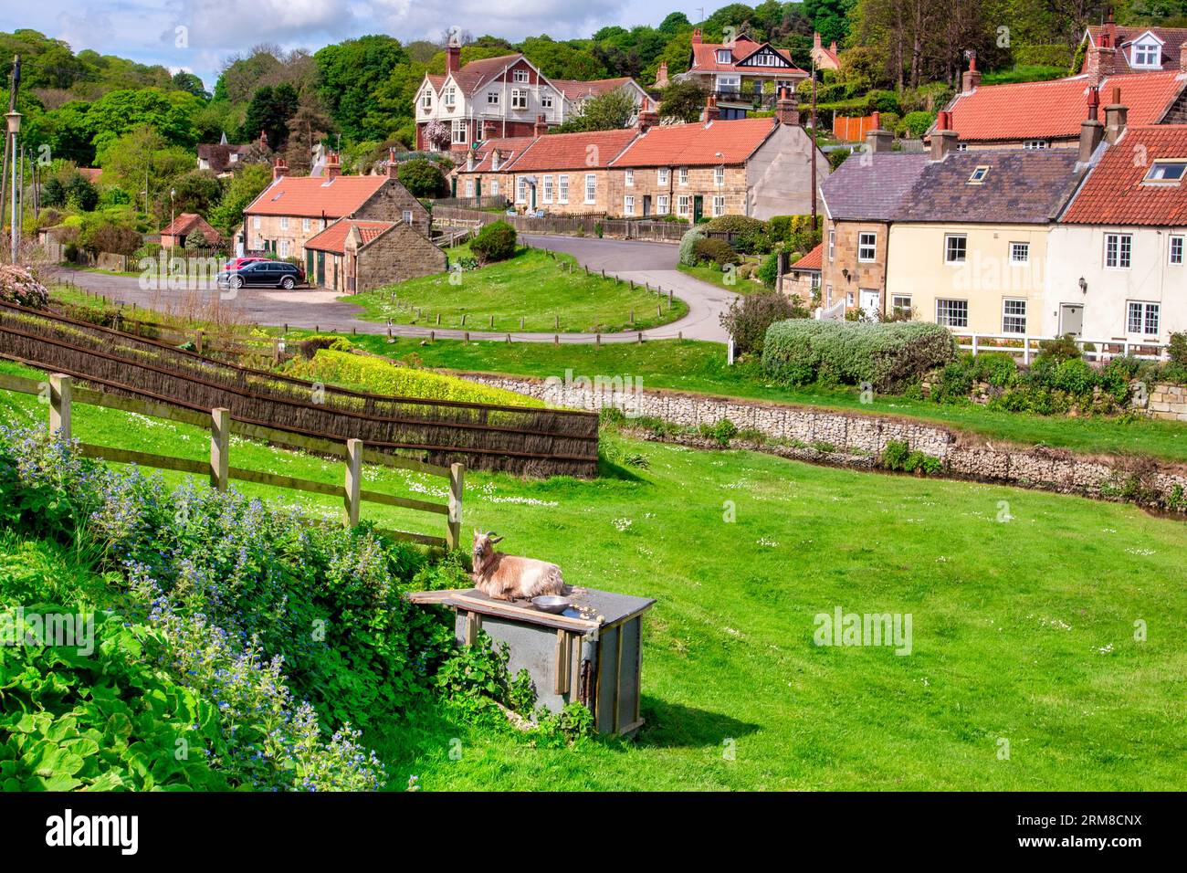The village of Sandsend, near Whitby, North Yorkshire, UK, on a fine spring day. Stock Photo