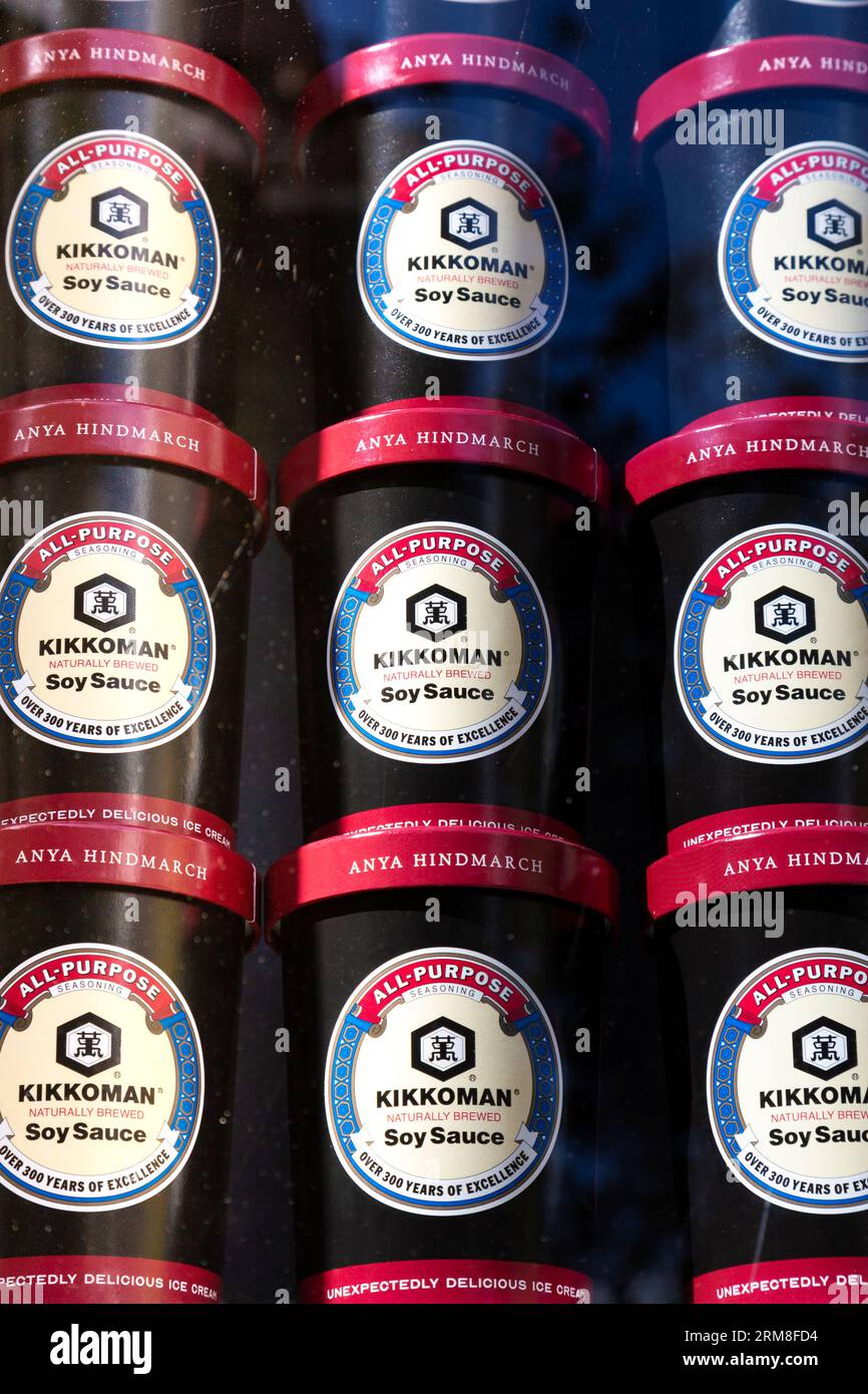 Tubs of Kikkoman Soy Sauce flavour ice cream at the Anya Hindmarch Ice