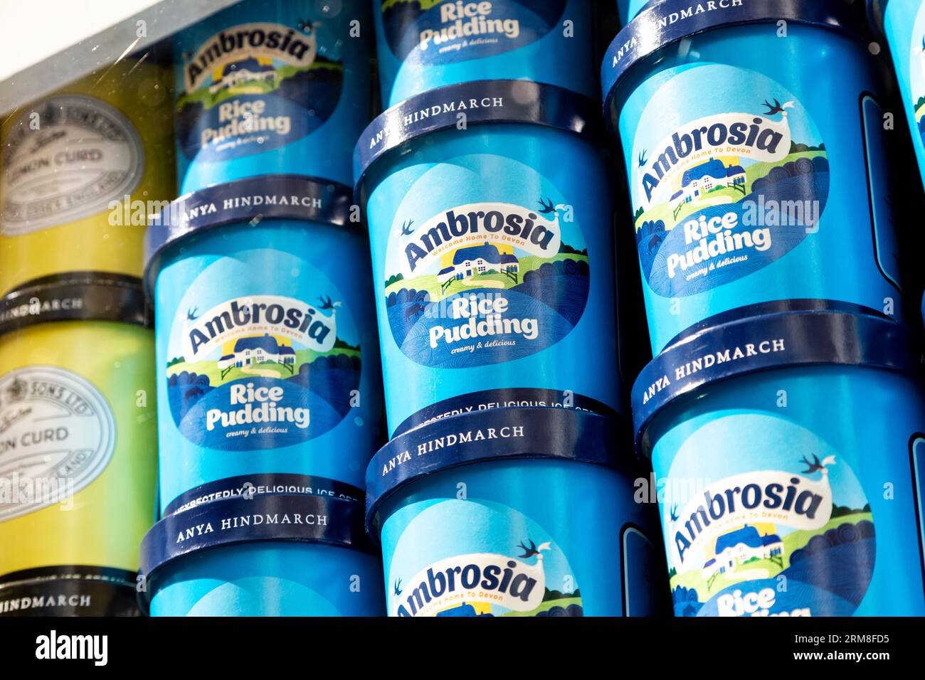 Ambrosia rice pudding flavour ice cream tubs at the Anya Hindmarch Ice Cream Project, London, England Stock Photo