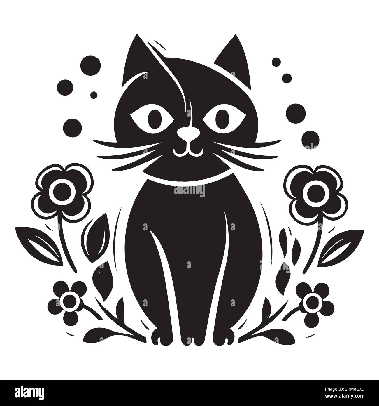 Cat logo minimalism, black cute cat, pet stock animation, pet cat image, ginger cat, animal vector silhouette. Stock Vector