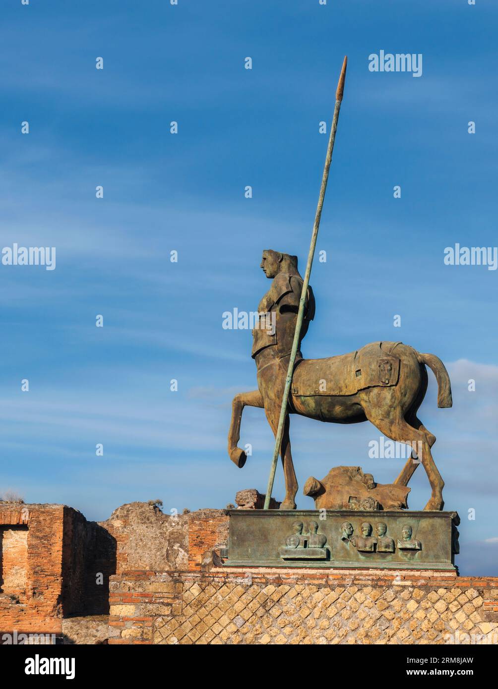 Pompeii Archaeological Site, Campania, Italy.  Centaur, a 1994 bronze by Polish sculptor Igor Mitoraj, 1944 - 2014.  It stands in the forum. Pompeii, Stock Photo