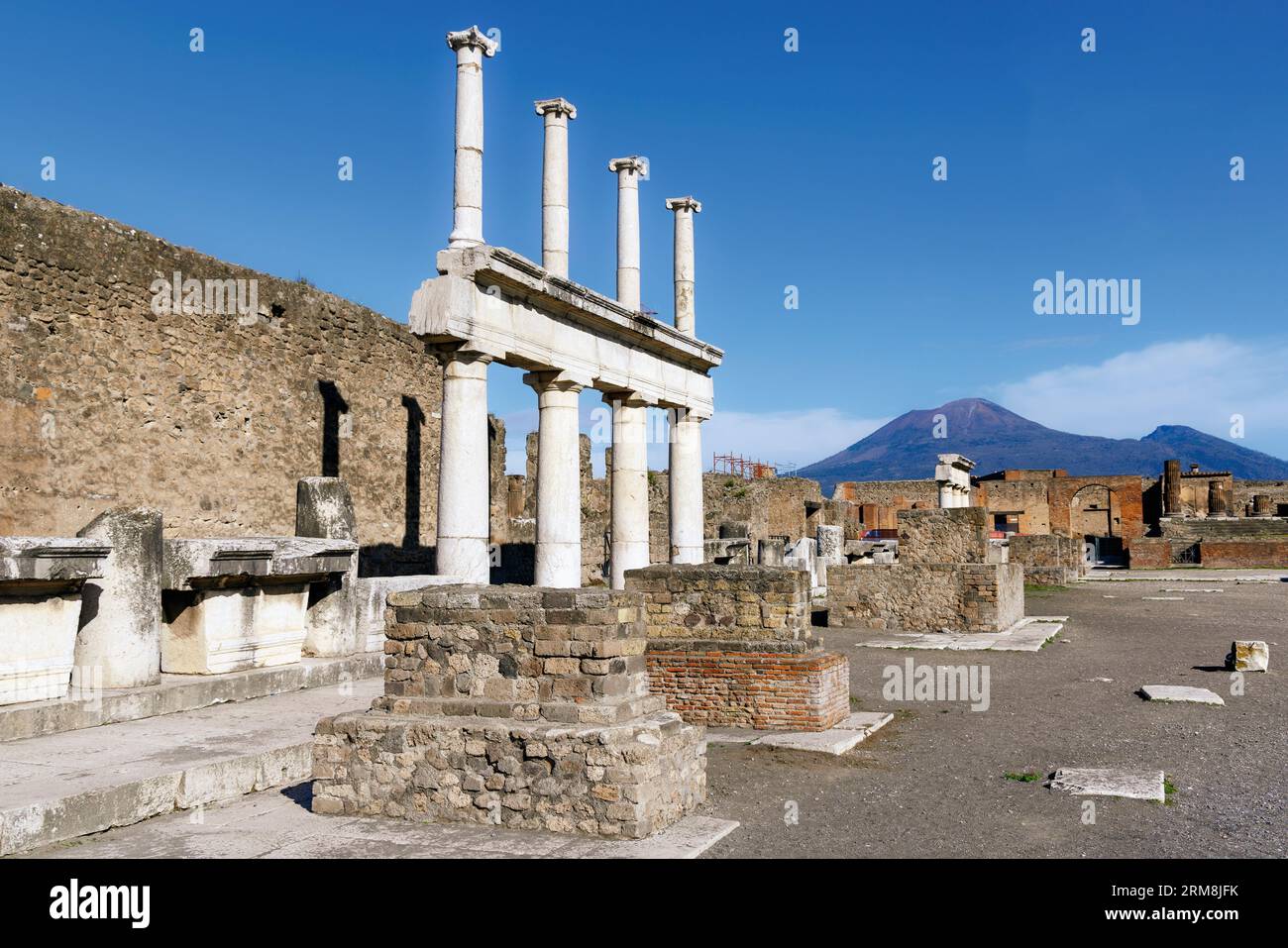 Pompeii Archaeological Site, Campania, Italy.  The Forum.  Pompeii, Herculaneum, and Torre Annunziata are collectively designated a UNESCO World Herit Stock Photo