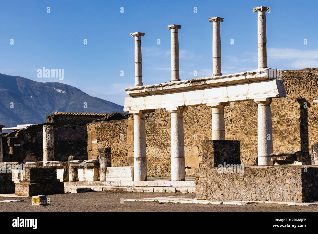 Pompeii Archaeological Site, Campania, Italy.  The Forum.  Pompeii, Herculaneum, and Torre Annunziata are collectively designated a UNESCO World Herit Stock Photo