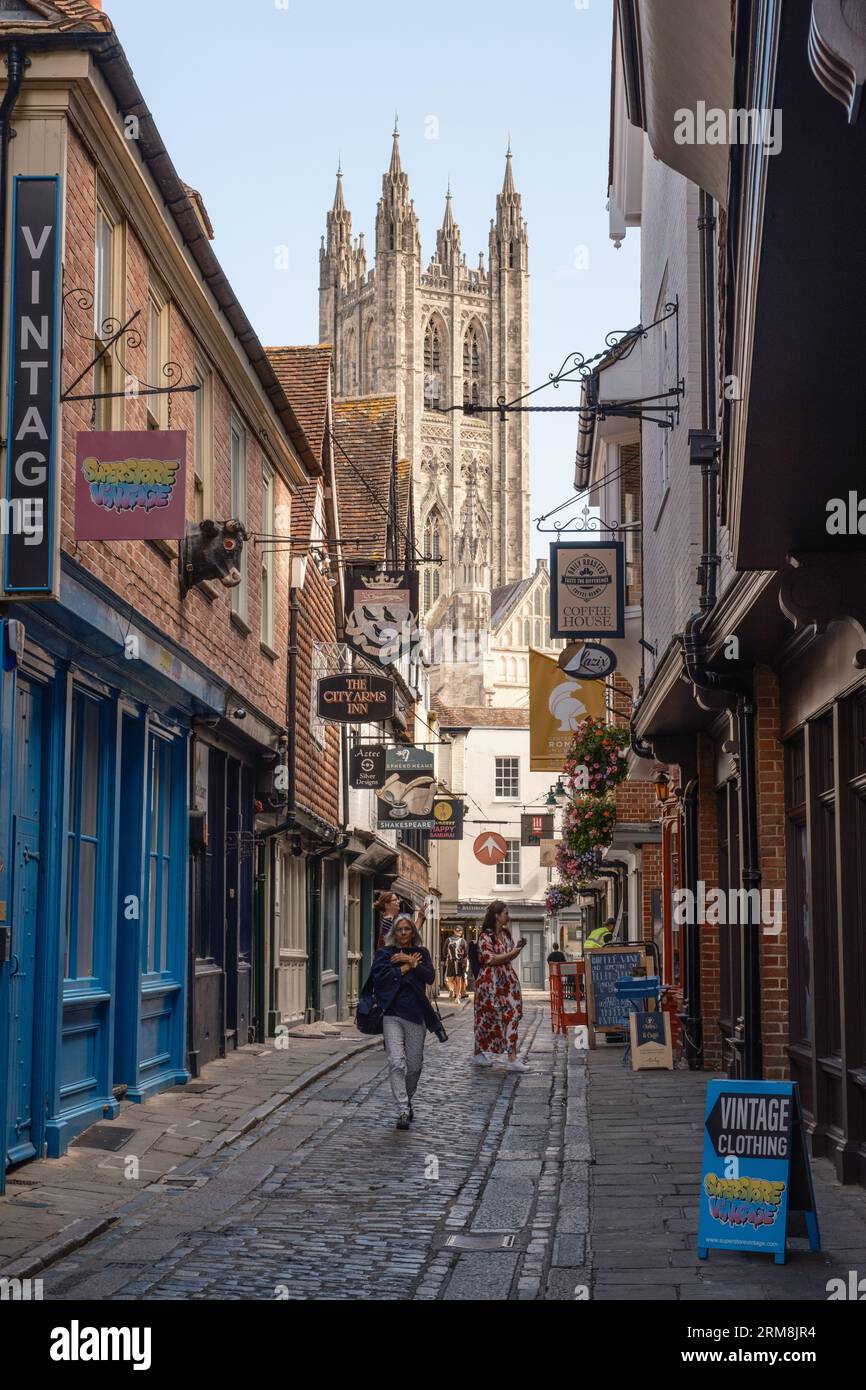 View to Canterbury Cathedral, from Butchery Lane, Canterbury, Kent, UK Stock Photo