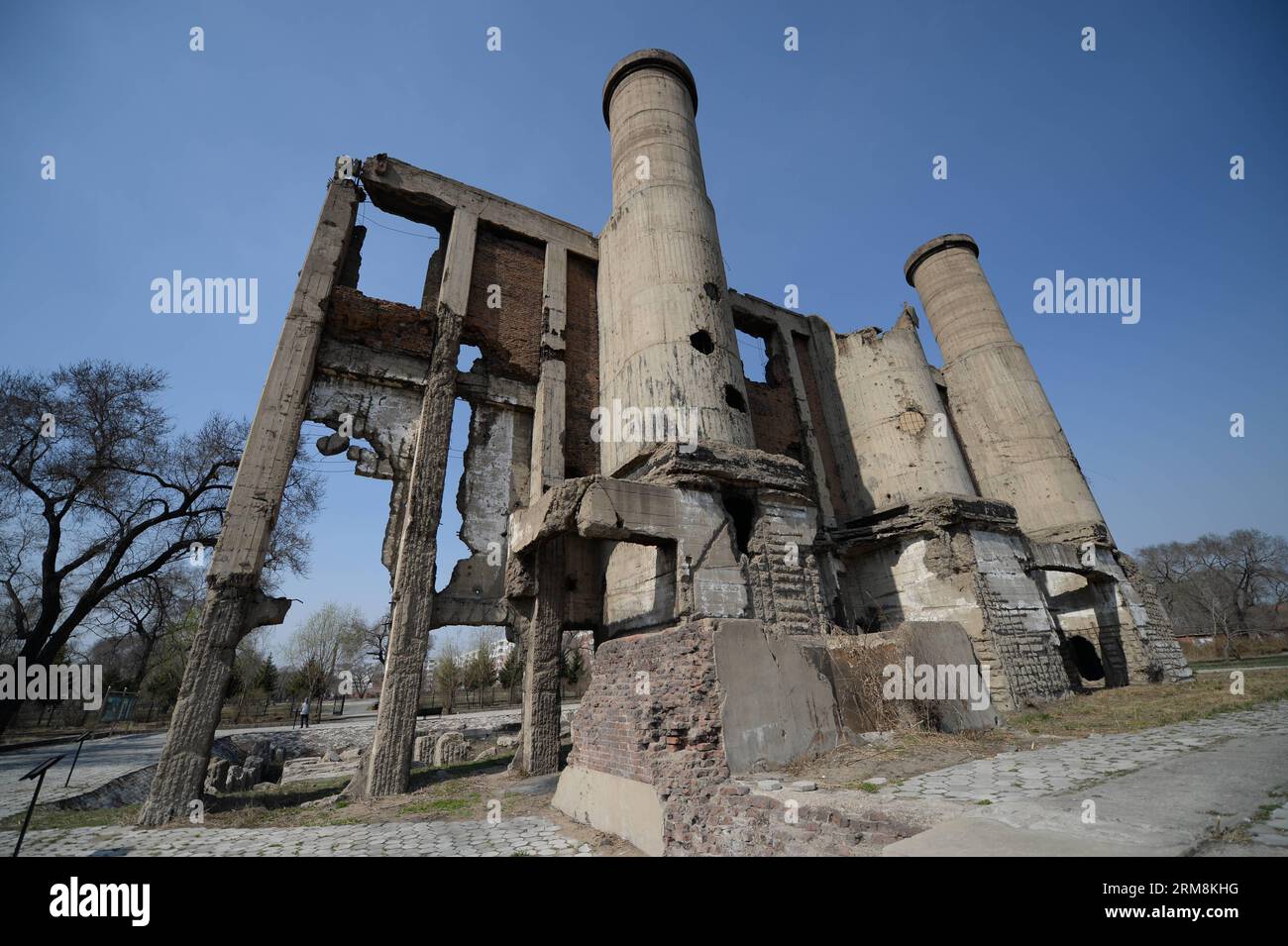 (140418) -- HARBIN, April 18, 2014 (Xinhua) -- Photo taken on April 18, 2014 shows the ruins of a Unit 731 boiler building in Harbin, capital of northeast China s Heilongjiang Province. Unit 731 was a Harbin-based biological and chemical warfare research unit of the Japanese army during WWII. The Unit 731 facility ruins in Harbin are evidences of the wartime atrocities committed by Japanese invaders in China. Unit 731 members conducted a series of human experiments which subjected victims to vivisections, germ war attacks, weapon tests and other forms of torture. April 18 is the International Stock Photo