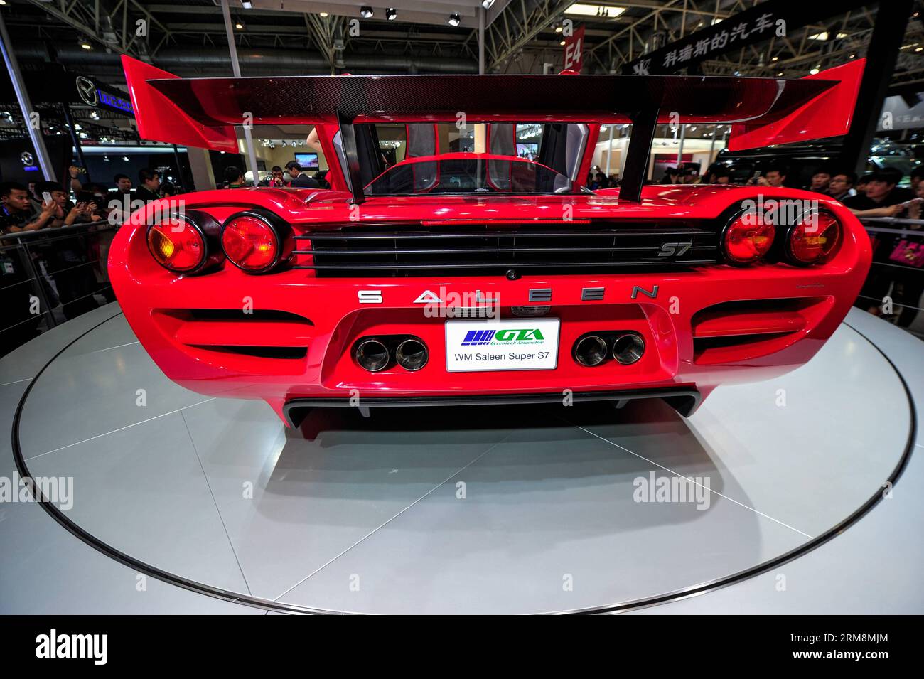 (140420) -- BEIJING, April 20, 2014 (Xinhua) -- A WM Saleen S7 sports car is displayed during the media preview of the 2014 Beijing International Automotive Exhibition in Beijing, China, April 20, 2014. Boasting 410 km/h top speed, the car is driven by a V8 7.0 liter engine producing 1060 horsepower and goes from 0 to 100 km/h in 2.4 seconds. The auto show will be held on April 21-29, attracting over 2,000 exhibitors from 14 countries and regions. (Xinhua/Yang Guang) (hdt) CHINA-BEIJING-AUTO-EXHIBITION (CN) PUBLICATIONxNOTxINxCHN   Beijing April 20 2014 XINHUA a World Cup Saleen S7 Sports Car Stock Photo