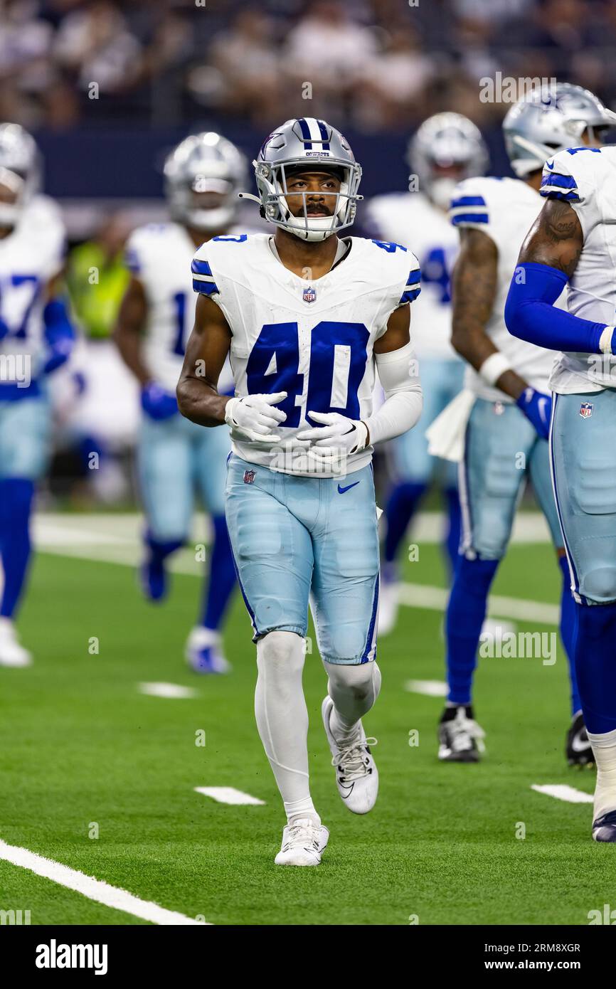 Dallas Cowboys cornerback Josh Butler (40) is seen during the second half  of an NFL football game against the Las Vegas Raiders, Saturday, Aug. 26,  2023, in Arlington, Texas. Dallas won 31-16. (