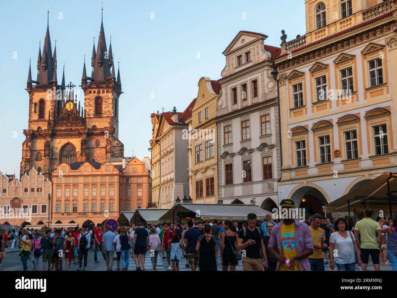 Prague, Czech Republic - August 4th 2017: Large crowd of tourists at Prague's Old Town Square in front of the beautiful Church of Our Lady before Týn Stock Photo