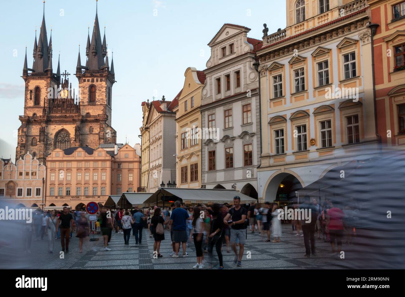 Prague, Czech Republic - August 4th 2017: Large crowd of tourists at Prague's Old Town Square in front of the beautiful Church of Our Lady before Týn Stock Photo